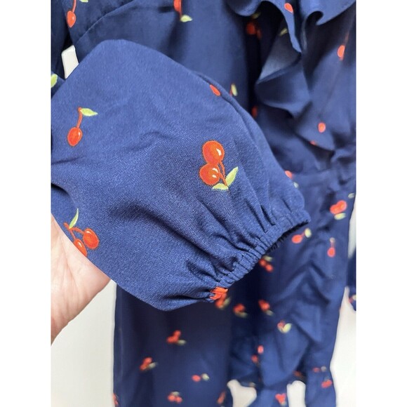 Sadie & Sage Women's Ruffled Cherry Print Faux-Wrap Dress Size Small Long Sleeve - Picture 5 of 7